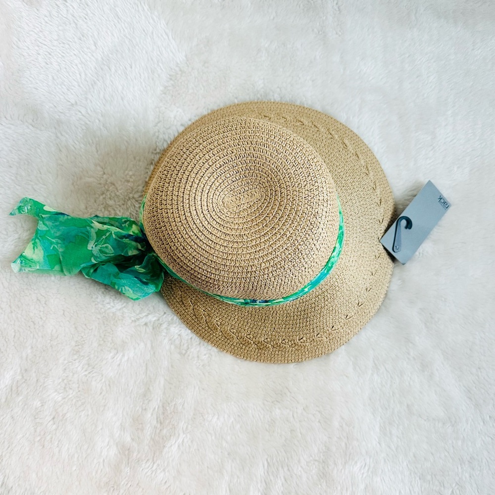 Straw Hat with Scarf Trim - Picture 4 of 8